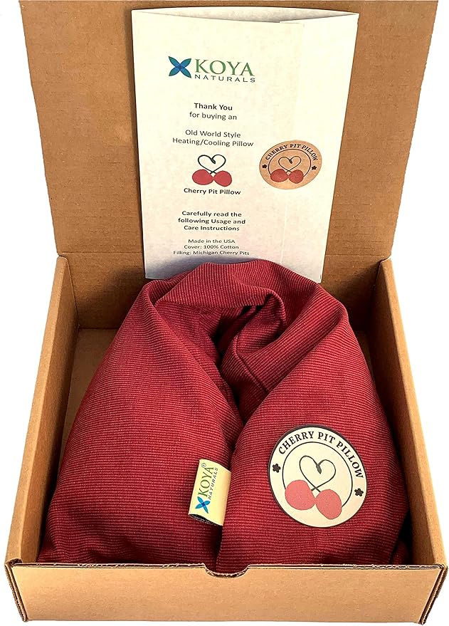 KOYA Naturals Neck Heating Pad Microwavable - Cherry Pit/Stone/Seed Pillow Heat Pack for Neck, Muscles, Joints, Stomach Pain, Menstrual Cramps - Warm Compress Wrap - Moist Heat Therapy (Henna Red)