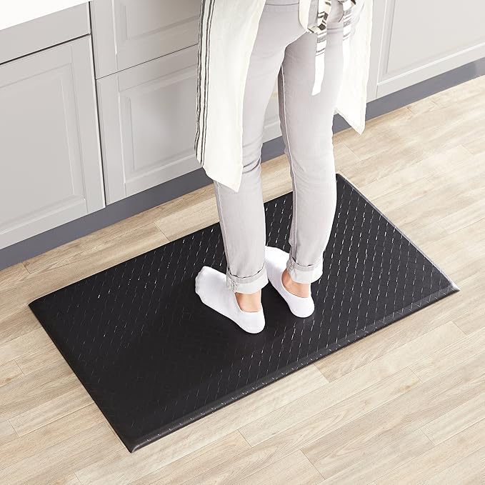 Amazon Basics Anti-Fatigue Standing Mat, Non-Slip, Cushioned Comfort Mat for Home, Office and Kitchen, 20" x 36" x 0.6", Black, 1-Pack