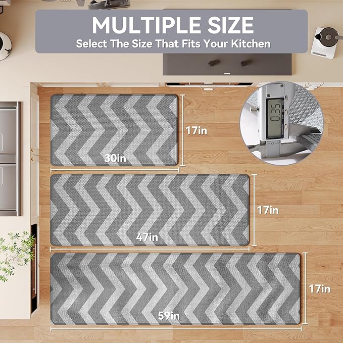 Kitchen Mats for Floor, Super Absorbent Kitchen Rugs Non Slip Washable, Linen-Look Woven Cushioned Runner Rug, Kitchen Sink Mat Standing Mat, Easy Care, Gray 17"x30"