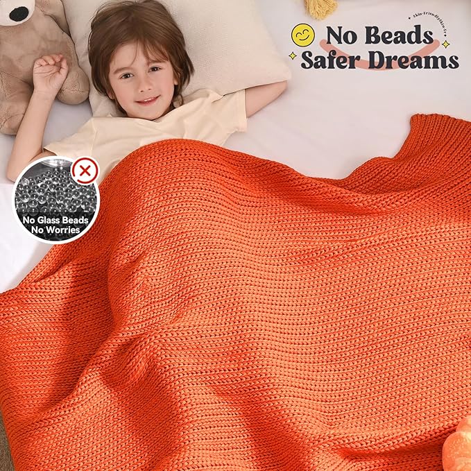 Guohaoi Knitted Weighted Blanket (Orange 36"x48" 3lbs) No Beads Cooling Heavy Blanket, Home Decor Breathable Chunky Knit Throw Blanket for All-Season Use