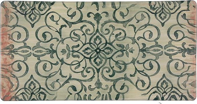 J&V TEXTILES Anti Fatigue Kitchen Mat for Floor, Embossed Themed Cushioned Kitchen Runner Rug Mat, Non Slip, Easy Wipe Clean, 1/2 Inch Thick (20x39 inches, Rustic Medallion Green)