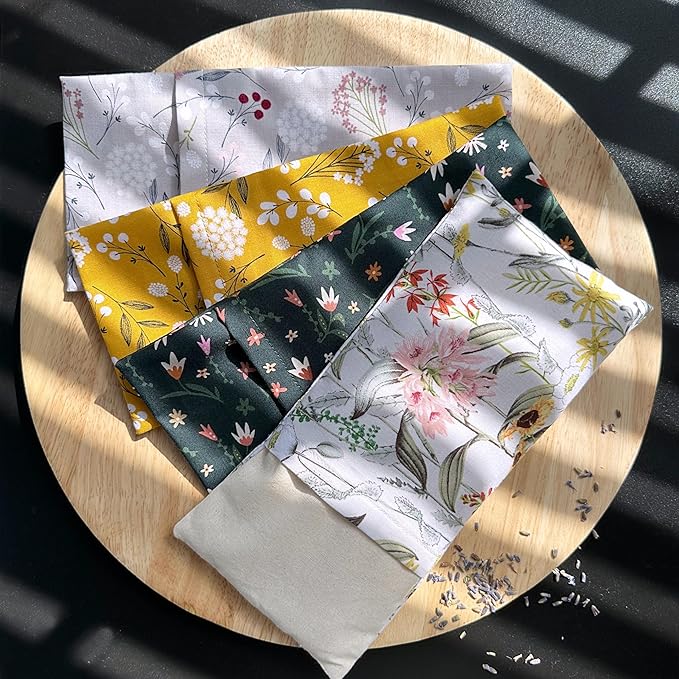 100% USA Handmade, Washable Cotton Eye Pillow 9", Moist Heat Eye Compress, Hot/Cold Rice & Lavender Therapy Pack (Stemmed Floral, Lavender + Rice)