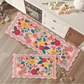Scalloped Pink Valentines Kitchen Mats for Floor 2PC Cushioned Anti Fatigue Kitchen Mats Rugs Waterproof Non Slip Farmhouse Boho Floral Comfort Foam Standing Mat for Sink Laundry