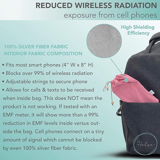 Halsa EMF Cell Phone Sleeve, High-Shield EMF Blocking Pouch, Signal Blocking Anti-EMP Radiation Bag for Digital Privacy Protection, Fits Most Phones, Pink (4x8 Inch)