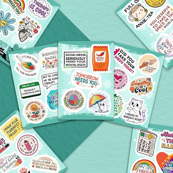 100Pcs Mental Health Stickers for Adults, for Water Bottle - Mental Health Awareness Gifts - Therapist, Counselor Stickers - Gift for Women & Men