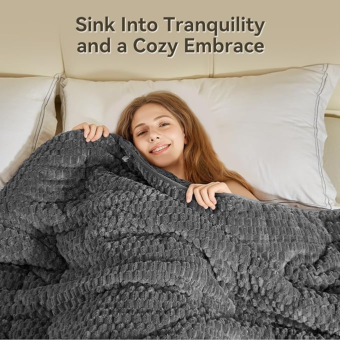 Weighted Blanket Queen Size for Adults,15lbs Jacquard Sherpa Heavy Blanket for Calming and Relax, Dual Sided Ultra Soft Fuzzy Throw Blanket with Glass Beads, 48" x 72" 15lbs, Dark Grey