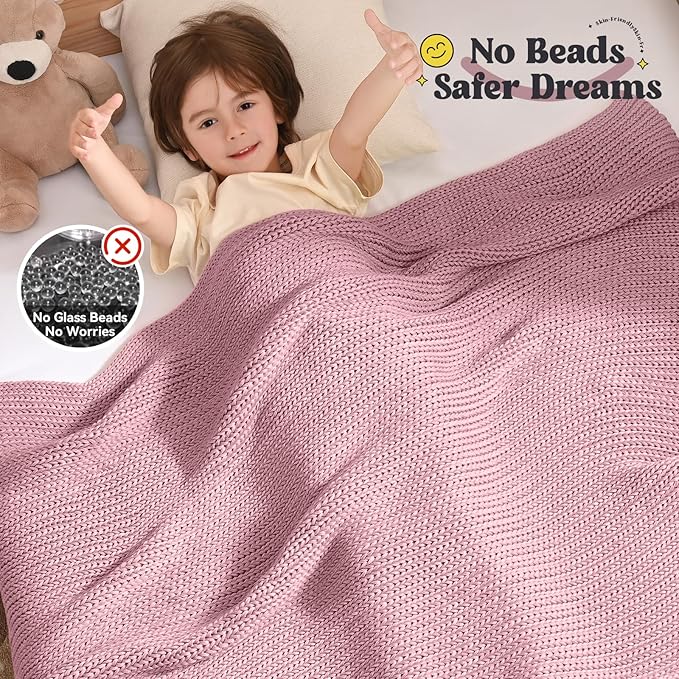 Guohaoi Knitted Weighted Blanket Kids (Muted Pink 36"x48" 5lbs) No Beads Cooling Heavy Blanket, Home Decor Breathable Chunky Knit Throw Blanket for All-Season Use