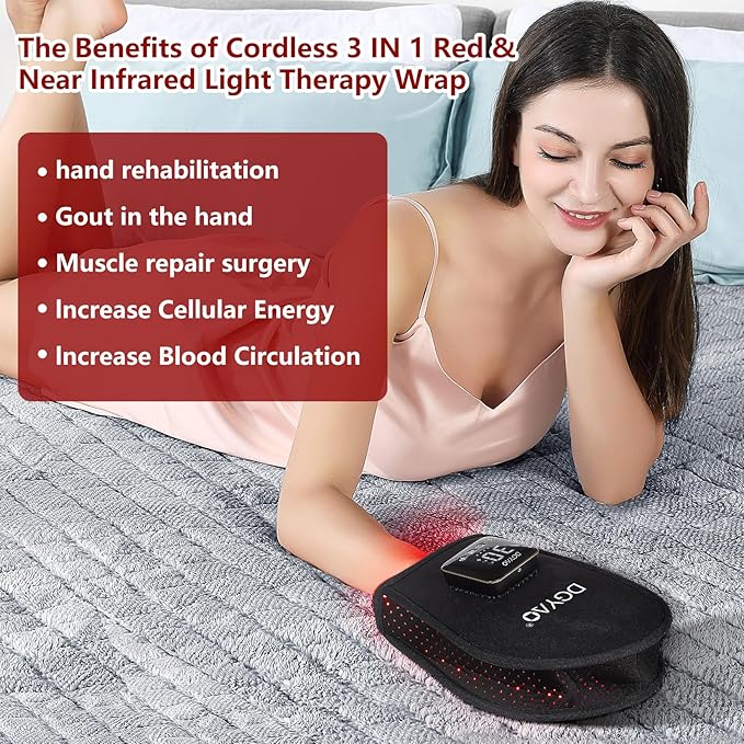 Infrared Light Therapy Gloves Hand Pain Relief with Finger Flexibility - Deep Penetration Red Light Therapy Gloves for Hands Wrist & USB-C Fast Charge