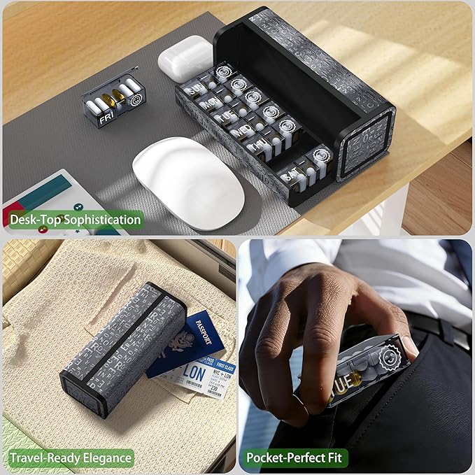 Aesthetic Pill Organizer 7 Day AM PM, Discreet 2 Times a Day Weekly Pill Box with Double Protection Shell, Large Capacity Portable Vitamin Case for Travel Meds & Medicine Organizer (Silver)