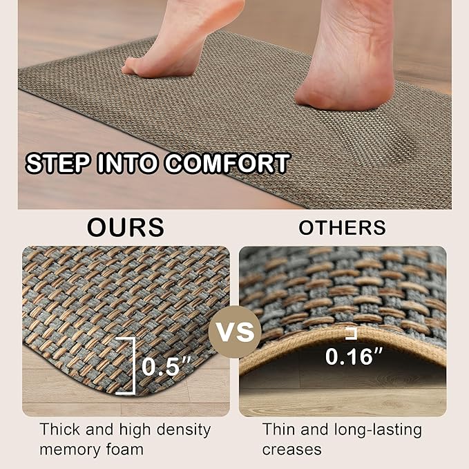 Kitchen Mats 2PCS Cushioned Anti-Fatigue Kitchen Mats for Floor Non Slip Kitchen Rugs Absorbent Foam Comfort Standing Mat for Front of Sink, Office, Laundry(Grey/Green, 17.3"x28"+17.3"x47")