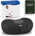 Mindful & Modern Large Meditation Cushion | Zafu Yoga Bolster Meditation Floor Pillow Seat | Buckwheat Hull Filled Crescent Shaped Cushion with Removable Washable Cover + Carry Handle (Minimal Black)
