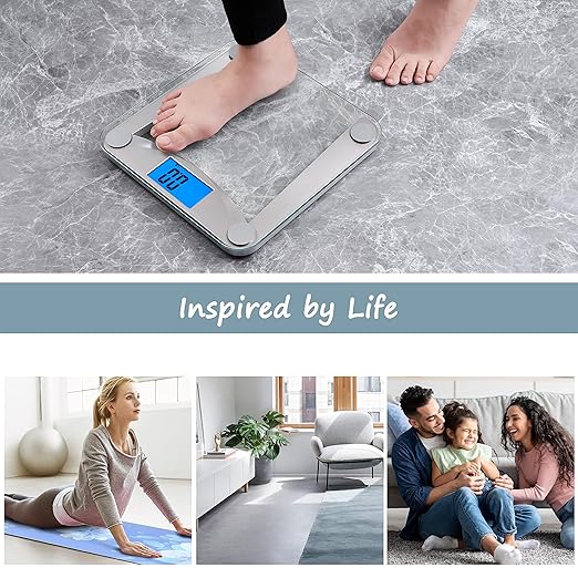 Vitafit Digital Bathroom Weight Scale for Body Weight, High Accuracy Assured by Weighing Professional Since 2001,Extra Large Blue Backlit LCD and Step-On, 400lb/182kg, Clear Glass
