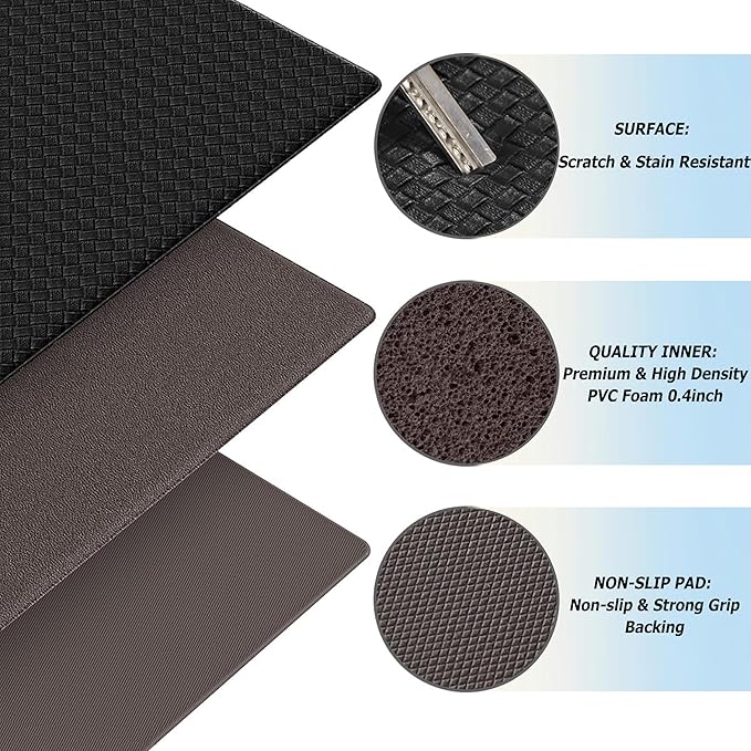 Artnice Kitchen Mats for Floor 2PCS, 0.4inch Stylish Anti Fatigue Mat, Non-Slip Standing Desk Mat, Waterproof Kitchen Rugs Set for Kitchen Floor, Office, Sink, Laundry 17.3"×30"+17.3"×71"