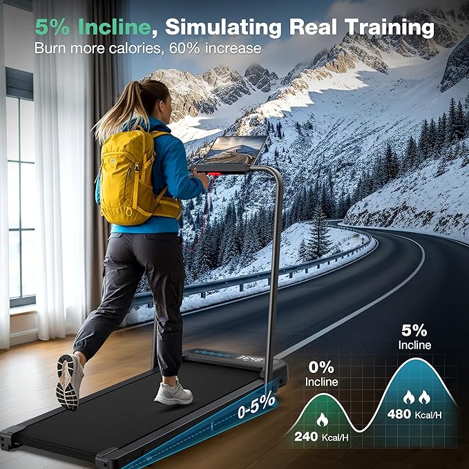 Walking Pad Treadmill with Incline, 6 in 1 Foldable Treadmill Walking Pad with Handle Bar for Home/Office, 3.0HP Compact Under Desk Treadmills, 320LBS Capacity, App, LED Display