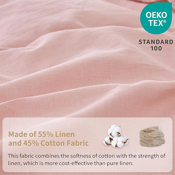 Simple&Opulence Belgian Linen Sheet Set Solid Color - 3 Pieces (1 Flat Sheet & 1 Fitted Sheet & 1 Pillowcase) Natural Flax Cotton Blend Soft Bedding Breathable Farmhouse - Pale Pink, Twin Size