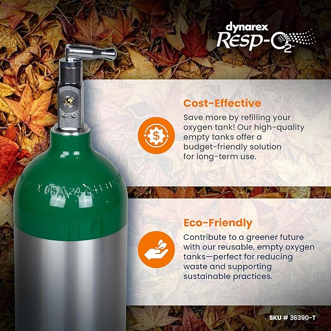Dynarex Resp-O2 M24 Oxygen E-Cylinder with CGA 870 Toggle Valve - 4.6L Standard Size Oxygen Cylinder - Lightweight Aluminum Portable Tank with 680L Oxygen Capacity