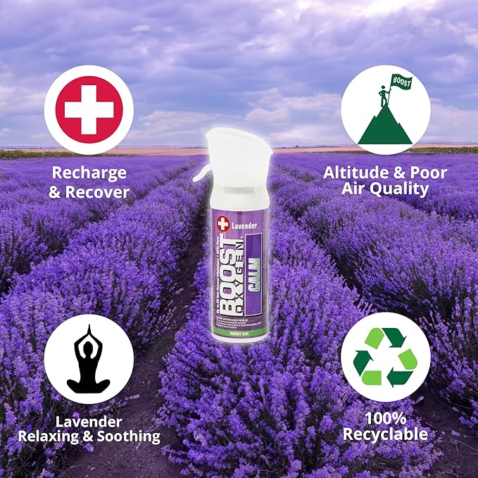 Boost Oxygen Pocket Size Calm Lavender Aroma 3L Canister | Respiratory Support for Aerobic Recovery, Altitude, Performance & Health (6 Pack)