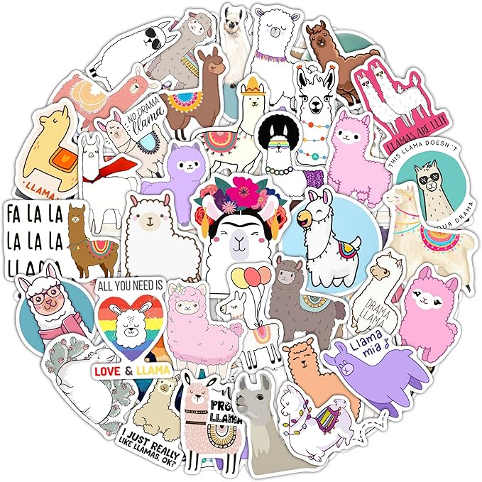 BulbaCraft 100Pcs Llama Stickers for Water Bottles & Laptop Decals - Llama Party Supplies, Gifts for Women & Men