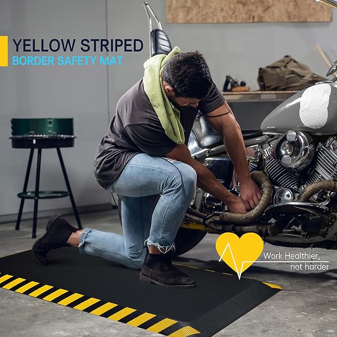 FEATOL Anti Fatigue Mat Industrial, Ergonomic Standing Floor Mat for Work for Stand -Safety Support for Leg & Back Pain(Yellow Border, 20" x 48", 1PC)
