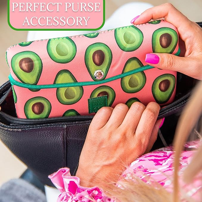 Made Easy Kit Pill Case Large 7-Day / 28 Compartments in Neoprene Carrier with Storage Pill Box in Daily in Morn, NOON, EVE, Bed a Weekly Vitamin, Medicine, Capsule Organization (Green Pink Avocado)