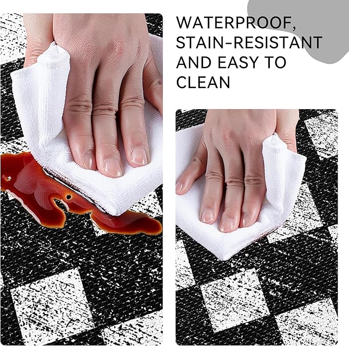 Black Moroccan Trellis Checkered Kitchen Rug Sets [2 PCs], Anti-Fatigue, Waterproof Non-Slip Kitchen Mats Heavy Duty Ergonomic Comfort Foam Rug for Floor, Home, Laundry,17"x29"+17"x47"