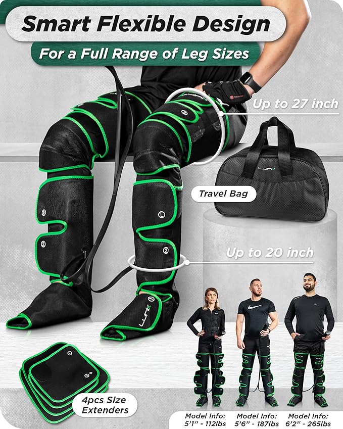 Lunix LX10 FSA Full Leg Massager with Heat & Air Compression, Foot Calf and Thigh Massage Boots for Everyday Recovery, Adjustable Fit, Cold Therapy Option, Handheld Controller, Forest Green