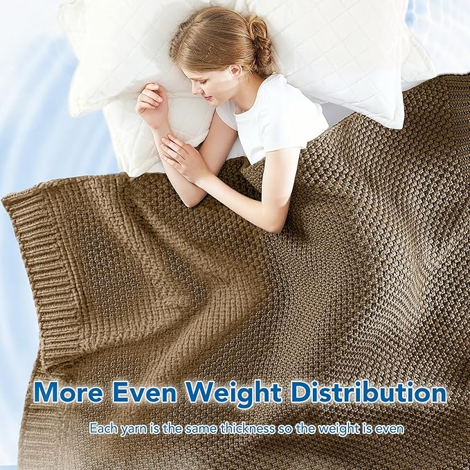 Topcee Knitted Weighted Blanket - 48"x72" 12lbs Cooling Chunky Knit Heavy Blanket for Adults Cable Yarn Knit Decorative No Beads Soft, Cozy and Cooling Weighted Throw Blankets Machine Washable