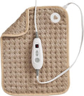 Brookstone Herringbone Portable Heating Pad - Super Soft Plush, 6 Heat Settings, Machine Washable, Easy-to-Use Controller, 16'' x 12'' for Pain Relief, Period Cramps, Warmth (Taupe)