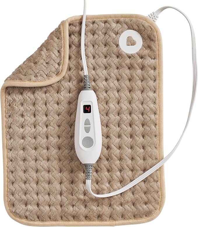 Brookstone Herringbone Portable Heating Pad - Super Soft Plush, 6 Heat Settings, Machine Washable, Easy-to-Use Controller, 16'' x 12'' for Pain Relief, Period Cramps, Warmth (Taupe)