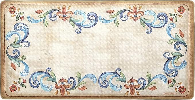 J&V TEXTILES Anti Fatigue Kitchen Mat for Floor, Embossed Themed Cushioned Kitchen Runner Rug Mat, Non Slip, Easy Wipe Clean, 1/2 Inch Thick (20x39 inches, Tuscan Fleur Cream)