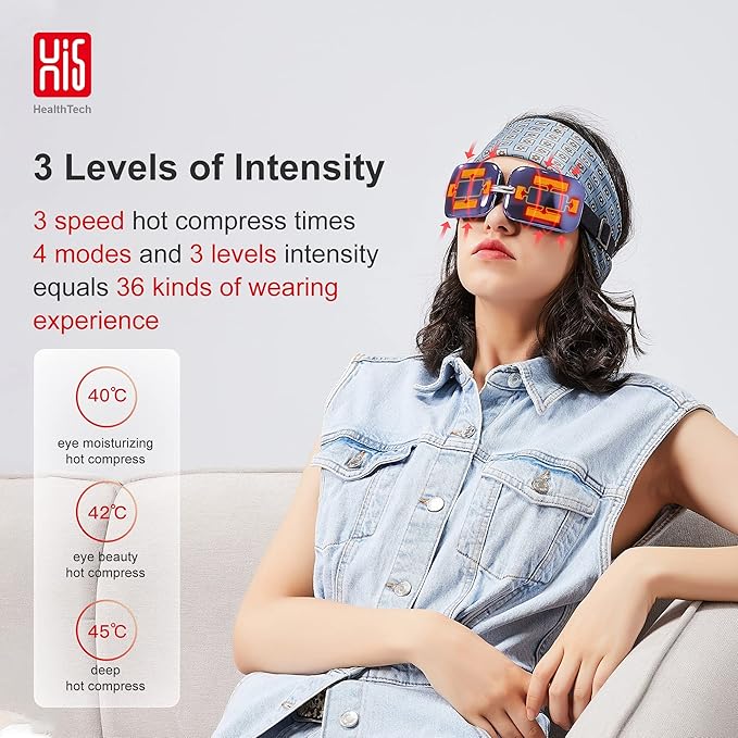 Master Massage E10 Eye Massager Heat & Vibration Relieves Migraines,Dark Circles, Puffiness. Ultra Lightweight, Chic & Stylish, Improve Eye Circulation, Dry Eye, Heated for Eye Relax - Purple+ Blue