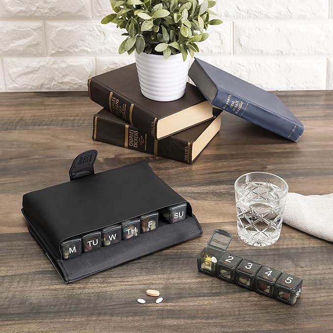 e-Pill 5 Times a Day x 7 Day Large Weekly Pill Organizer, Vitamin and Medicine Pill Box - with Discreet Case (Black)