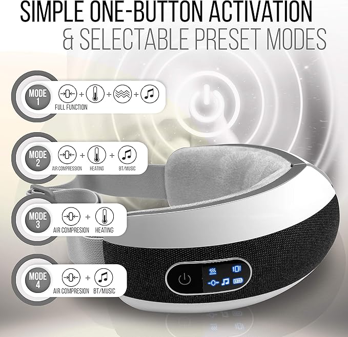 SereneLife Smart Eye Massager with Heat and Compression for Migraines and Stress Therapy, Wireless Heated Mask w/Music & Vibration