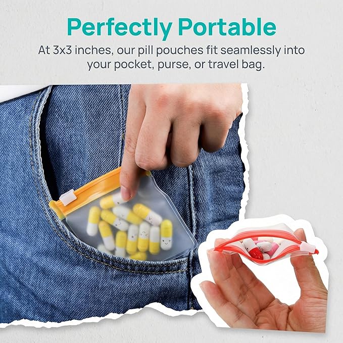 Goaste 56 Pack Pill Pouch Bags, Zippered Translucent Medicine Organizer, Reusable Travel Self Sealing Vitamine Baggies, Plastic Clear Storage Pouches with Slide Lock for Pills, Small Crafts, Beads