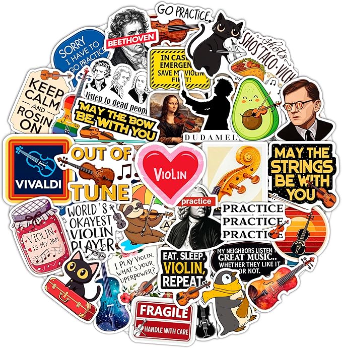 100Pcs Violin Stickers and Decals for Water Bottle, Laptop - Gifts for Violinists - Violin Party Supplies and Decorations - Violinists Stickers - Gift for Women & Men