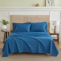 Simple&Opulence Belgian Linen Sheet Set Solid Color - 6 Pieces (1 Flat Sheet & 1 Fitted Sheet & 4 Pillowcases) 16" Deep Pocket Natural Flax Cotton Blended Soft Bedding - Navy Blue, California King
