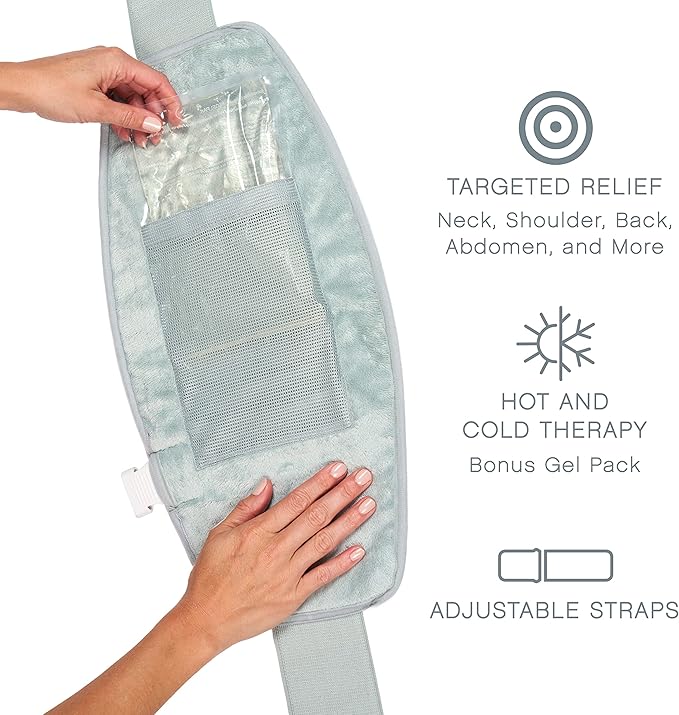 Pure Enrichment PureRadiance Lumbar & Abdominal Luxury Heating Pad for Pain Relief, Patented Design, Soft Faux Fur & Micromink, 6 Heat Settings, Adjustable, Machine Washable, 9.5”x19.7” (Aquamarine)