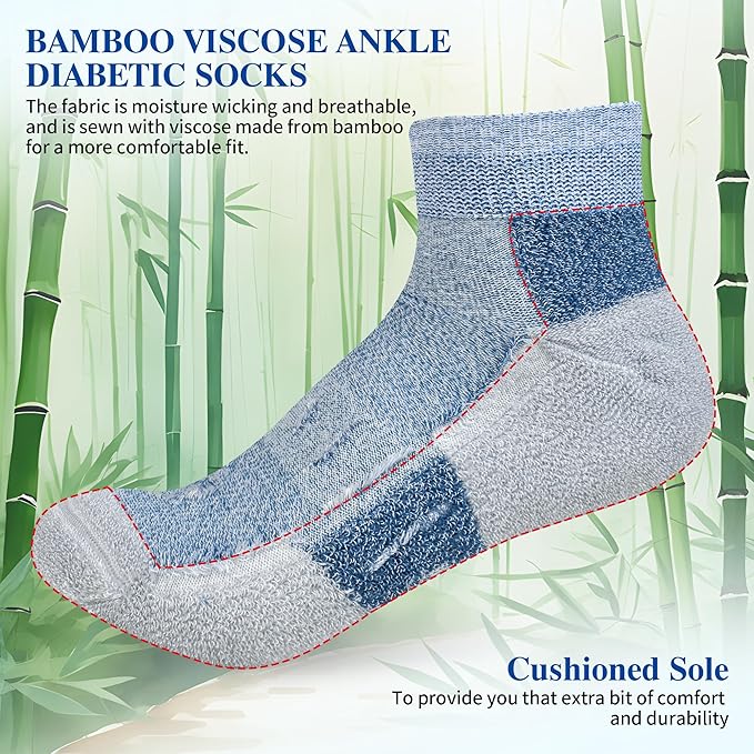 Diabetic Socks for Men,6 Pairs Ankle Mens Diabetic Socks,Diabetic Neuropathy Socks for Men Size 9-11/10-13/13-15.