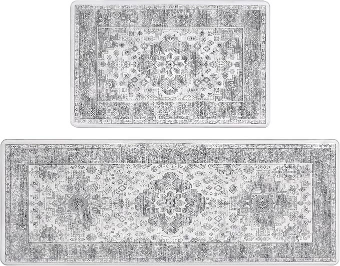 Pauwer Anti Fatigue Kitchen Mat Set of 2 Non Slip Kitchen Mats for Floor Cushioned Kitchen Rugs Comfort Standing Mat Farmhouse Waterproof PVC Foam Kitchen Floor Mat Runner
