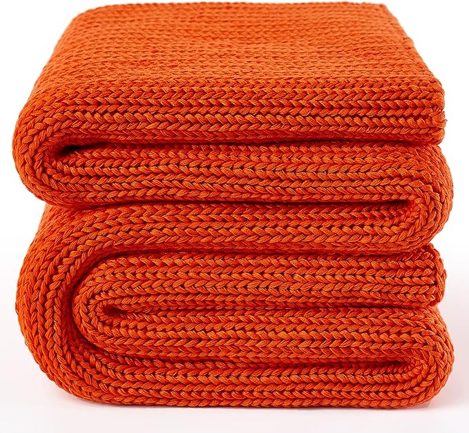 Guohaoi Knitted Weighted Blanket for Adults (Orange 50"x75" 20lbs) No Beads Cooling Throw Blanket for Hot Sleepers, Home Decor Breathable Chunky Knit Heavy Blanket Use on Full Size Bed
