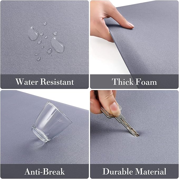 HappyTrends 2 PCS Kitchen Mat Cushioned Anti-Fatigue Floor Mat, Heavy Duty Ergonomic Comfort Foam Standing Mat, Waterproof Non-Slip Kitchen Rugs for Home, Office, Laundry,Grey