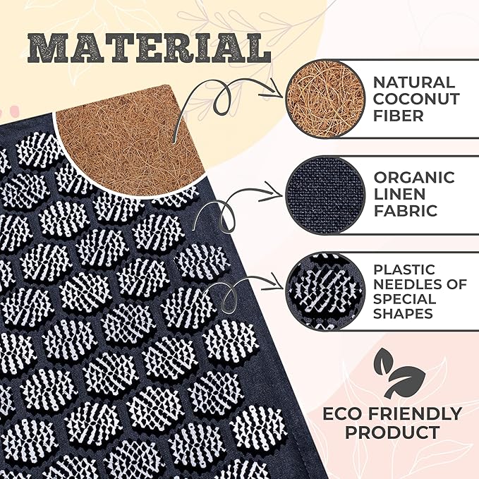 BalanceMate™ Acupressure Mat Set with 6,210 Pressure Points for Pain Relief and Relaxation Kit for Back, Neck, and Sleep – Yoga and Meditation Pillow (Deep Black)