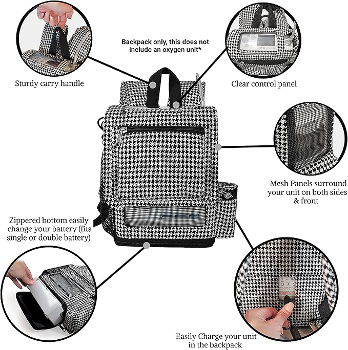 O2TOTES Premium Backpack – Fits Inogen One G5 & Inogen Rove 6, Lightweight with Padded Straps & Zippered Bottom