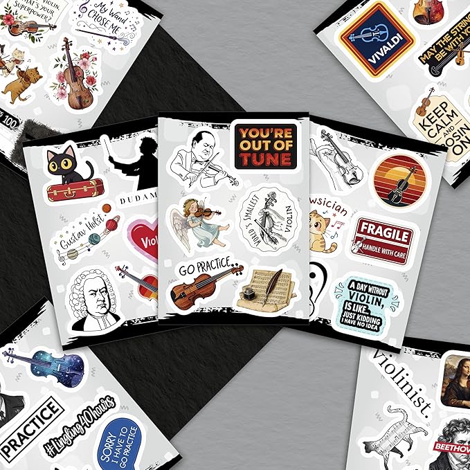 100Pcs Violin Stickers and Decals for Water Bottle, Laptop - Gifts for Violinists - Violin Party Supplies and Decorations - Violinists Stickers - Gift for Women & Men