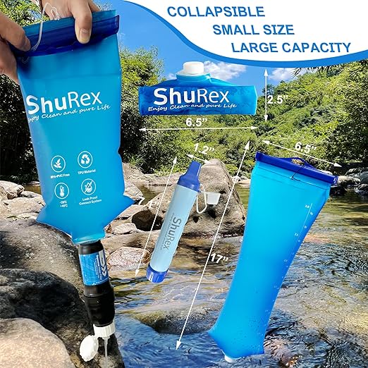 Gravity Fed Water Filtration System with Adjustable Tree Strap, Gravity Bag with Filter Straw, Water Purifier Survival for Travel, Backpacking, and Emergency Preparedness (3L)