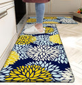 Kitchen Mats Set of 2 Cushioned Anti Fatigue Kitchen Rugs Non Slip Waterproof Kitchen Runner Memory Foam Floor Mat Comfort Standing Mat for Sink,Office,Laundry, Navy Yellow