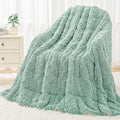 Wemore Weighted Blanket for Adults Twin Size 12 lbs, Dual Sided Soft Fuzzy Jacquard Sherpa Weighted Blankets, Cozy Fluffy Knitted Heavy Blanket, Sage Green and White, 48 x 72 inches