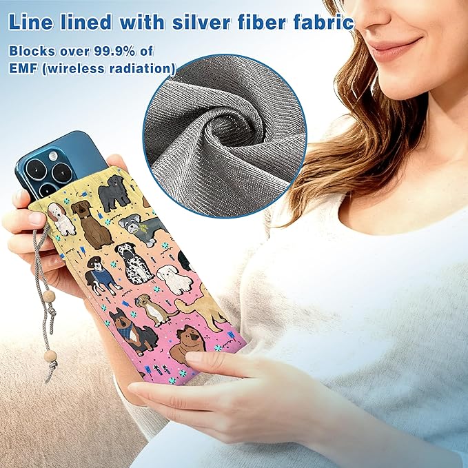 EMF Shield Sleeve for Cell Phone Reduce Signal Anti-EMP Pouch Against Radiation, EMF, 5G, RFID Blocking 4x8 Inch Dog-Pink Phone Sleeve Bags
