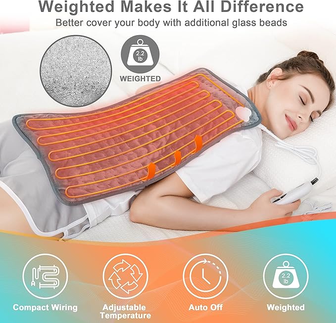 Deepsoon Heating Pad,Electric Heating Pads for Back,Neck,Abdomen,Moist Heating Pad for Shoulder,Knee,Arms,Legs,Dry/Moist Heat & Auto Shut Off,Christmas Gifts for Men and Women,Weighted Gray,24x12 Inch