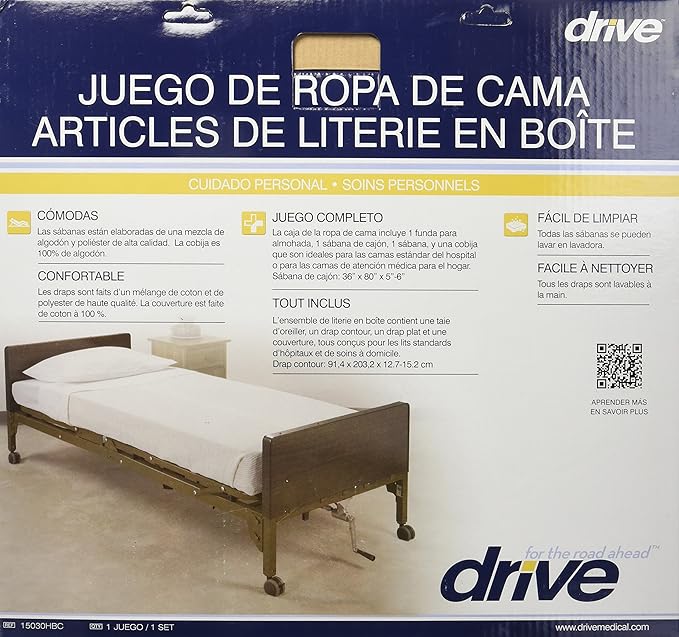Drive Medical 15030HBC Hospital Bed Bedding in A Box, White , 4 Piece Set